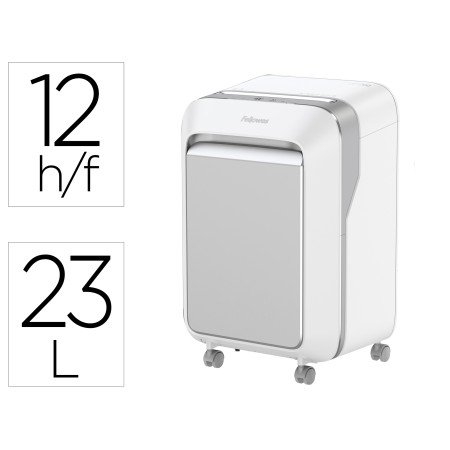 Destruidora de Documentos Fellowes Lxp-200M Capacidade de 12 Folhas Seguranca P5 Branca Cesto 23 L Agrafes Clips E Carto