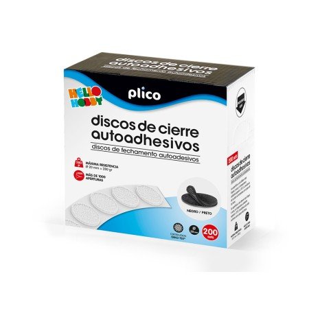 Disco de Cierre Plico Velcro Autoadhesivo 20 Mm Diametro Color Negro Caja de 200 Unidades