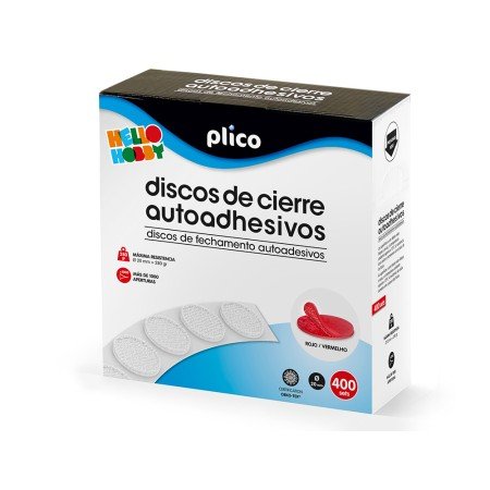 Disco de Cierre Plico Velcro Autoadhesivo 20 Mm Diametro Color Rojo Caja de 400 Unidades