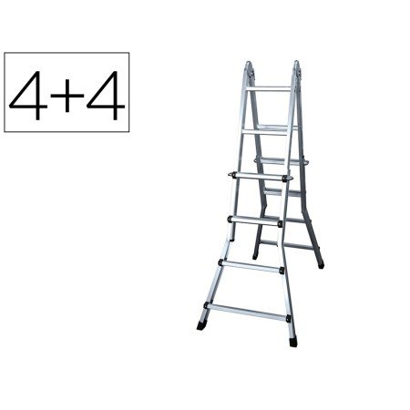 Escada Telescopica de Aco E Aluminio de 4+4 Degraus Pvc Antideslizante En131-4