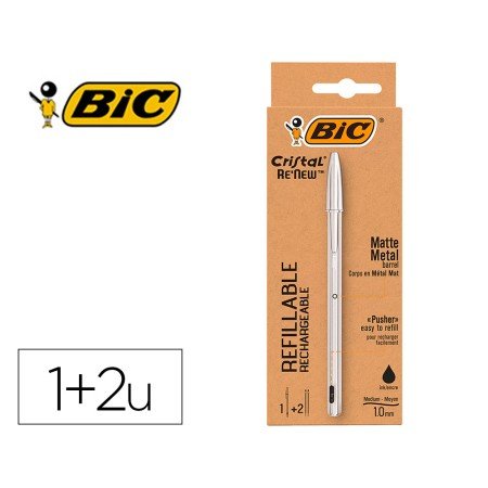 Esferografica Bic Cristal Renew Tinta Preta Pack de 1 Unidade + 2 Recargas