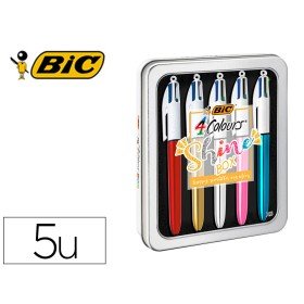 Esferografica Bic Quatro Cores Shine Box Caixa Metalica 5 Unidades Sortidas