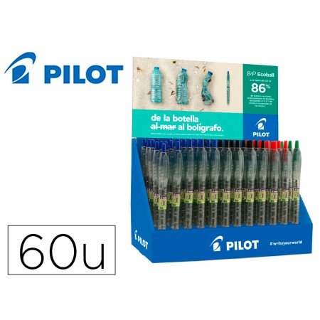 Esferografica Pilot Ecoball Plastico Reciclado Expositor de 60 Unidades Cores Sortidas + 10 Esferograficas Pilot B2P Gel