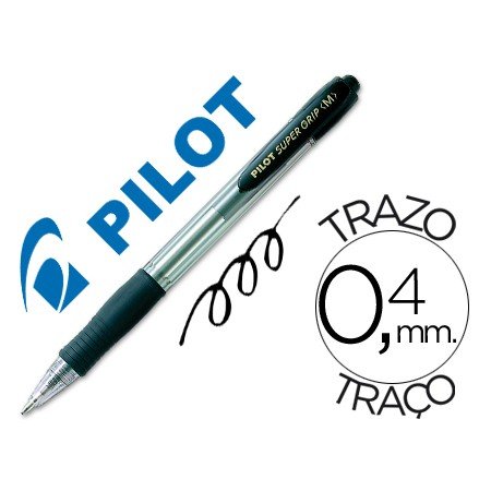 Esferografica Pilot Super Grip Preto -Retratil -Com Grip-Tinta Base de Oleo