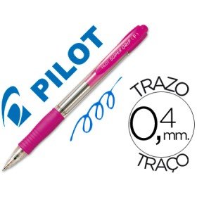 Esferografica Pilot Super Grip Rosa -Retratil -Com Grip-Tinta Base de Oleo
