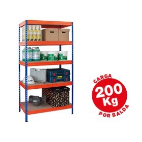 Estante Ar Storage Metalica 180X90X40 Cm 5 Prateleiras 200Kg Por Prat.Em Madeira Sem Parafusos Cor Azul/Laranja