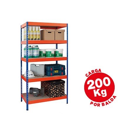 Estante Ar Storage Metalica 180X90X40 Cm 5 Prateleiras 200Kg Por Prat.Em Madeira Sem Parafusos Cor Azul/Laranja