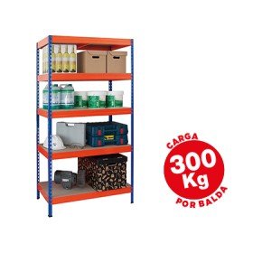 Estante Ar Storage Metalica 192X100X50Cm 5 Prateleiras 300Kg Por Prat. em Madeira Sem Parafusos. Cor Azul/Laranja