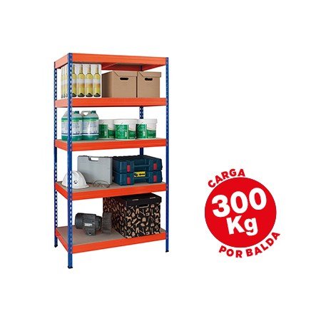 Estante Ar Storage Metalica 192X100X50Cm 5 Prateleiras 300Kg Por Prat. em Madeira Sem Parafusos. Cor Azul/Laranja