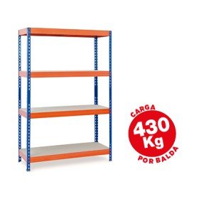Estante Ar Storage Metalica 200X100X60Cm 4 Prateleiras 430Kg Por Prat. em Madeira Sem Parafusos Cor Azul/Laranja