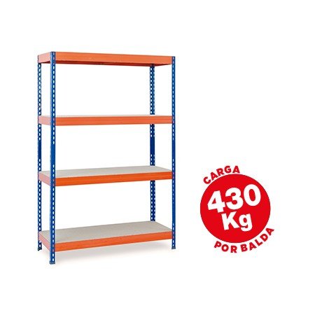Estante Ar Storage Metalica 200X100X60Cm 4 Prateleiras 430Kg Por Prat. em Madeira Sem Parafusos Cor Azul/Laranja