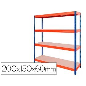Estante Metalica Ar Stabil Xl 200X150X60 Cm 4 Prateleiras 430 Kg Por Prateleira Sem Parafusos Cor Cinza Azul/Laranja