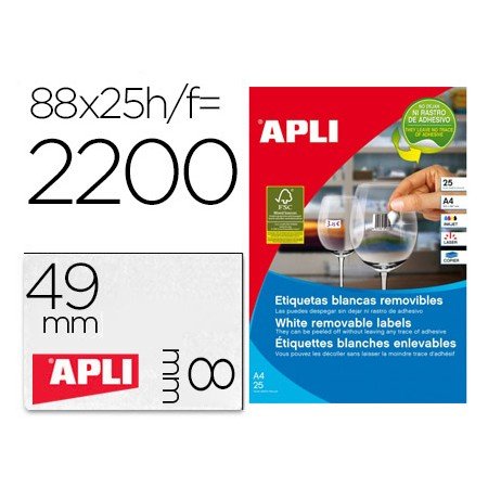 Etiqueta Adesiva Apli Removivel 10314 Especial Joalheria 45X8 Mm Fotocopiadora Laser Tinteiro Caixa com 25