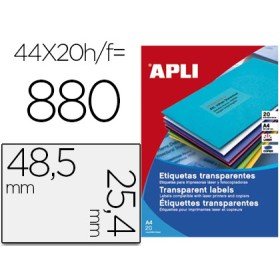 Etiqueta Adesiva Apli Transparente 48,5X25,4 Mm Fotocopia Laser Tinteiro Caixa 20 Folhas Din A4 com 880 Etiquetas