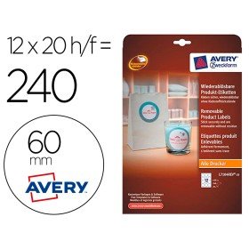 Etiqueta Adesiva Avery Branca Redonda Removivel Para Impressora Laser Injeção de Tinta E Fotocopiadora 60 Mm
