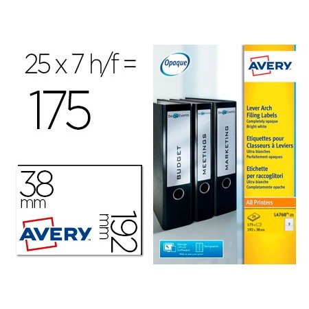 Etiqueta Adesiva Avery Permanente Branca 38X192 Mm Para Lombada Caixa de 175 Unidades