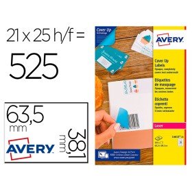 Etiqueta Adesiva Avery Permanente Para Impressora Laser Branca 63,5X38,1 Mm Caixa de 525 Unidades