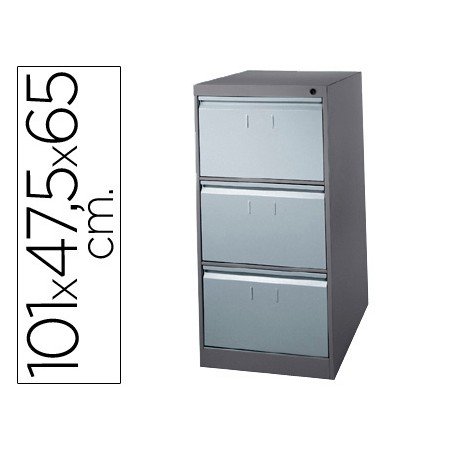 Ficheiro Metalico Para Capas de Suspensao com 3 Gavetas 1010 x 475 x 650 Mm Na Cor Cinza E Cinza Escuro