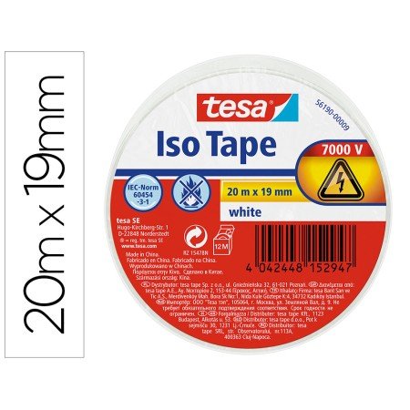 Fita Adesiva Isoladora Tesa 20Mt x 19 Mm Cor Branco
