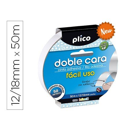 Fita Adesiva Plico Dupla Face Facil Uso 12/18 Mm x 50 M
