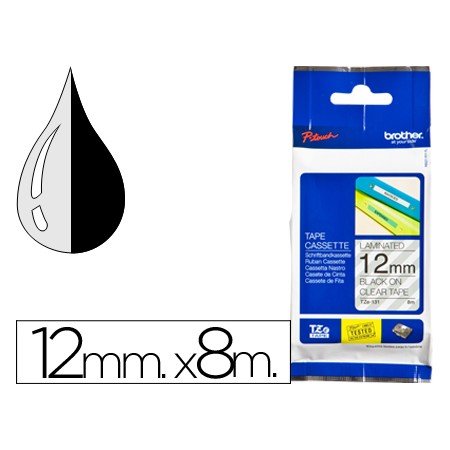 Fita Brother Tz-131 Laminada Transparente-Preto 12Mm x 8M