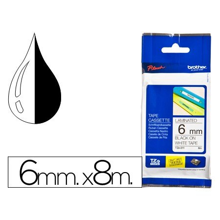 Fita Brother Tz-211 Laminada Branco-Preto 6Mm x 8M