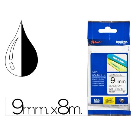 Fita Brother Tz-221 Laminada Branco-Preto 9Mm x 8M