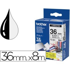 Fita Brother Tz-261 Laminada Branco-Preto 36Mm x 8M