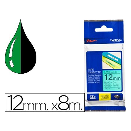 Fita Brother Tz-731 Laminada Verde-Preto 12Mm x 8M