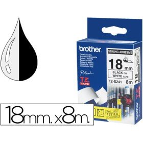 Fita Brother Tz-S241 Super Adesiva Branco-Preto 18Mm x 8M