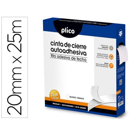 Fita de Fecho Adesiva Plico Velcro Branco 20Mm x 25M