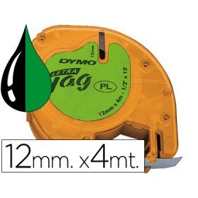 Fita Dymo 12Mmx4Mt -Preto/Verde Acido Para Maquina Letratag