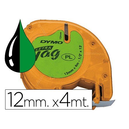 Fita Dymo 12Mmx4Mt -Preto/Verde Acido Para Maquina Letratag