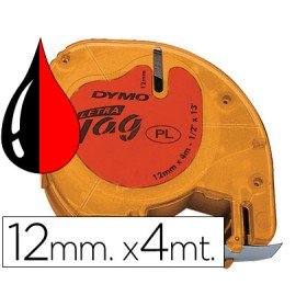 Fita Dymo 12Mmx4Mt -Preto/Vermelho Cosmico Para Maquina Letratag