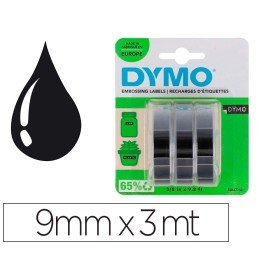 Fita Dymo 3D 9Mm x 3Mt Para Etiquetadora Omega/Junior Cor Preto Blister 3 Unidades