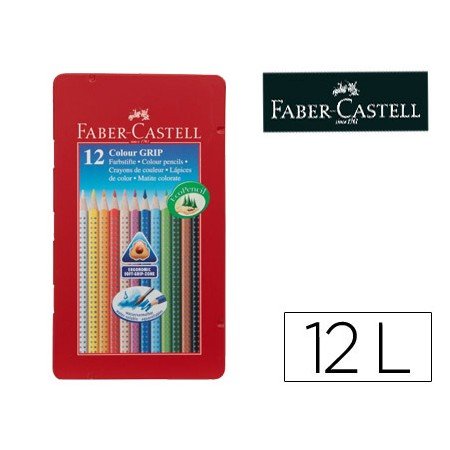 Lapis de Cor Faber-Castell Aguarelavel Colour Grip Triangular Caixa Metalica de 12 Cores Sortidas