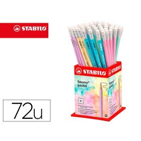 Lapis de Grafite Stabilo Swano com Borracha Mina 2,2 Mm Dureza Hb Expositor de 72 Unidades Cores Pastel Sortidas