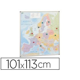 Mapa Parede Faibo Europa Politico Magnetico Moldura de Aluminio com Cantos de Protecao 101X113 Cm