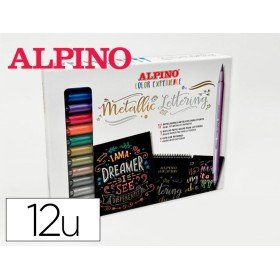 Marcador Alpino Metallic Lettering Dupla Ponta Estojo de 12 Unidades Cores Sortidas