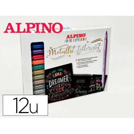 Marcador Alpino Metallic Lettering Dupla Ponta Estojo de 12 Unidades Cores Sortidas
