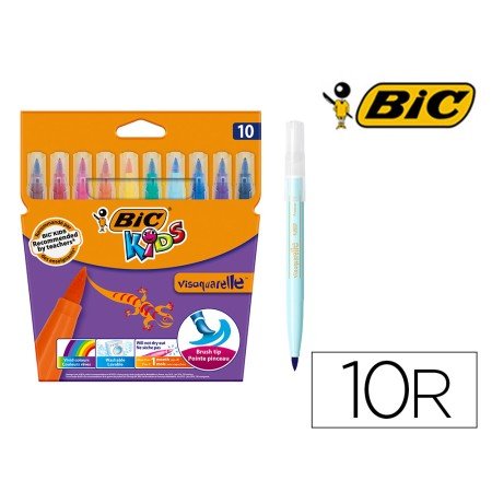 Marcador Bic Kids Vis Aquarelle Estojo de 10 Cores Ponta Pincel Tinta À Base de Água