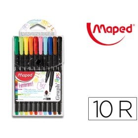 Marcador Maped Ponta de Metal Graph Peps Fine Liner Estojo de 10 Cores Sortidas