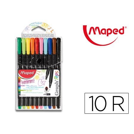 Marcador Maped Ponta de Metal Graph Peps Fine Liner Estojo de 10 Cores Sortidas