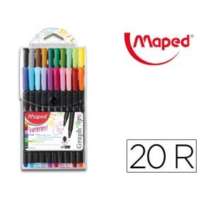 Marcador Maped Ponta de Metal Graph Peps Fine Liner Estojo de 20 Cores Sortidas