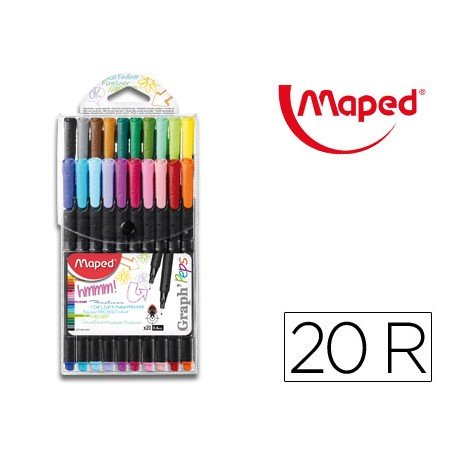 Marcador Maped Ponta de Metal Graph Peps Fine Liner Estojo de 20 Cores Sortidas