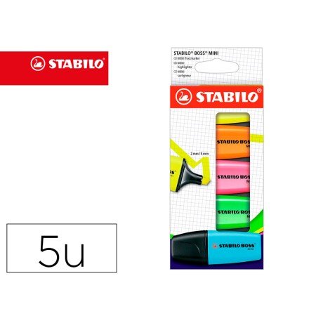 Marcador Stabilo Boss Mini Estojo de 5 Unidades Amarelo/Azul/Laranja/Rosa/Verde