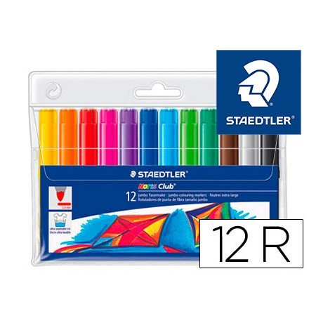 Marcador Staedtler Cor Jumbo Traco 3 Mm -Estojo de 12 Cores Sortidas
