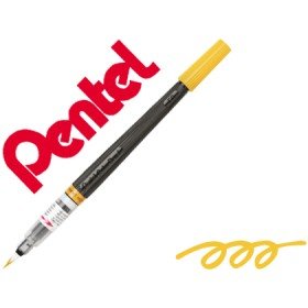 Pincel com Tinta A Base de Agua Pentel Gfl Amarelo Alaranjado Ponta de Nylon Portatil com Tampa