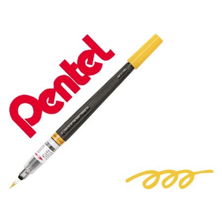 Pincel com Tinta A Base de Agua Pentel Gfl Amarelo Alaranjado Ponta de Nylon Portatil com Tampa