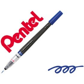 Pincel com Tinta A Base de Agua Pentel Gfl Azul Ponta de Nylon Portatil com Tampa Recarregavel